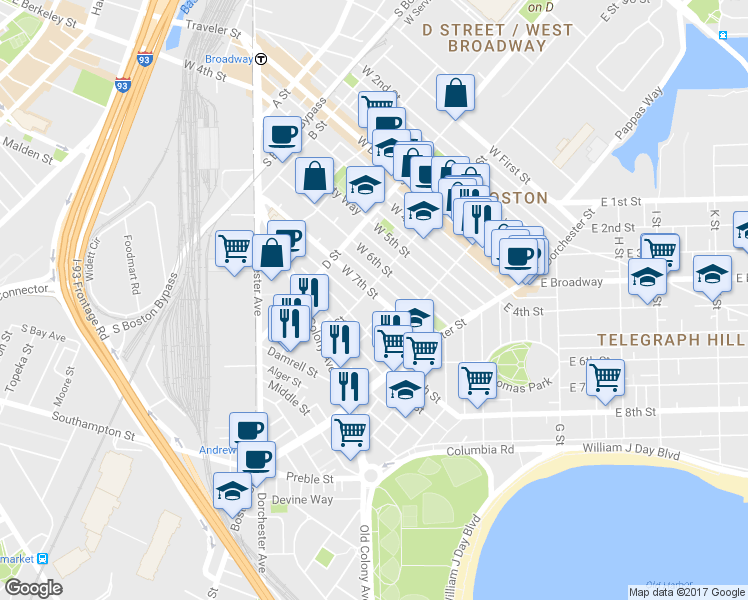 map of restaurants, bars, coffee shops, grocery stores, and more near 11 Loring Street in Boston
