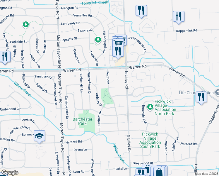 map of restaurants, bars, coffee shops, grocery stores, and more near 6946 Foxthorn in Canton