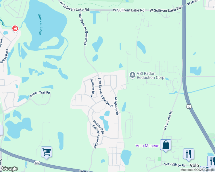 map of restaurants, bars, coffee shops, grocery stores, and more near 32388 Allegheny Way in Lakemoor