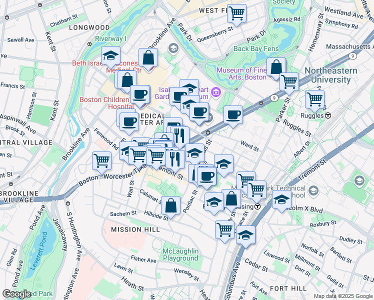 map of restaurants, bars, coffee shops, grocery stores, and more near 31 Worthington Street in Boston
