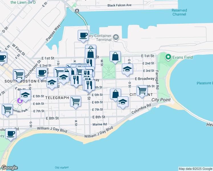 map of restaurants, bars, coffee shops, grocery stores, and more near 779 East 4th Street in Boston