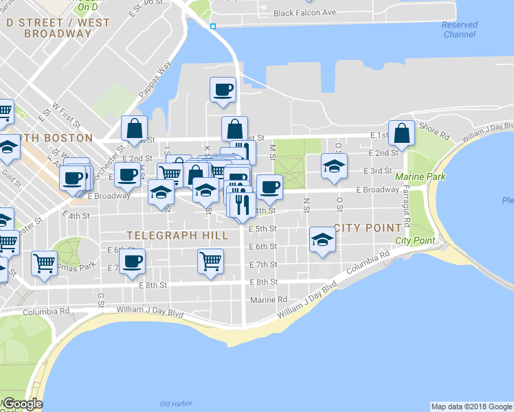 map of restaurants, bars, coffee shops, grocery stores, and more near 309 Emerson Street in Boston