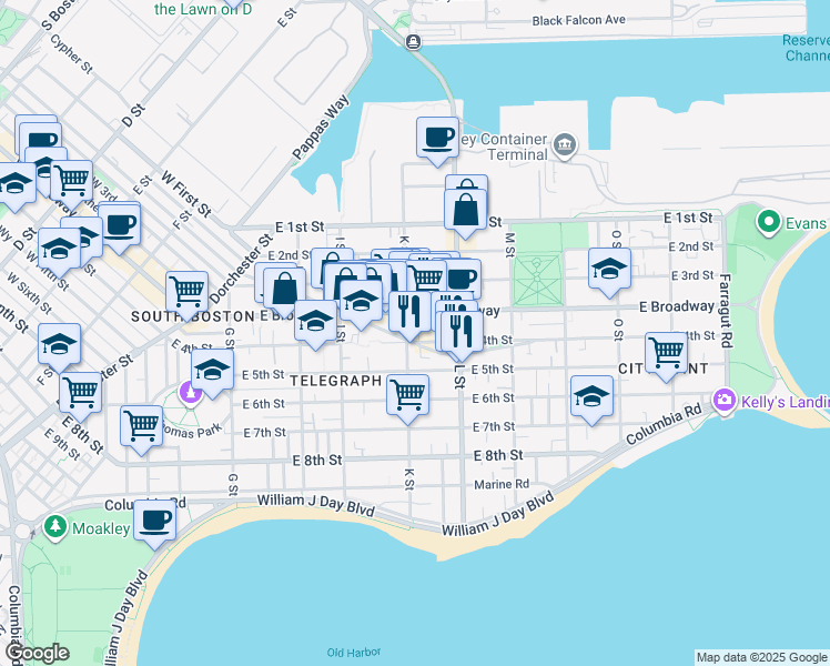 map of restaurants, bars, coffee shops, grocery stores, and more near 700 East 4th Street in Boston