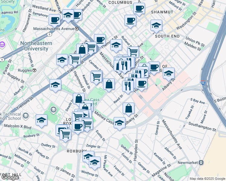 map of restaurants, bars, coffee shops, grocery stores, and more near in Boston