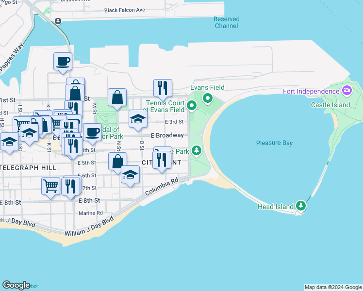 map of restaurants, bars, coffee shops, grocery stores, and more near 109 Farragut Road in Boston