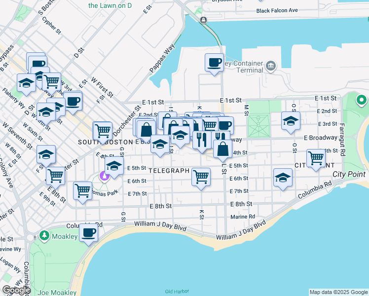 map of restaurants, bars, coffee shops, grocery stores, and more near 657 East 4th Street in Boston