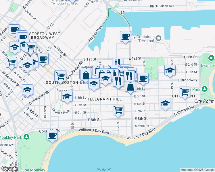map of restaurants, bars, coffee shops, grocery stores, and more near 657 East 4th Street in Boston