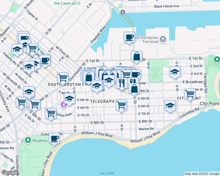 map of restaurants, bars, coffee shops, grocery stores, and more near 657 East 4th Street in Boston