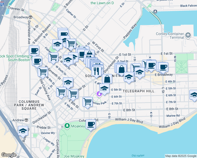 map of restaurants, bars, coffee shops, grocery stores, and more near 475 East 4th Street in Boston