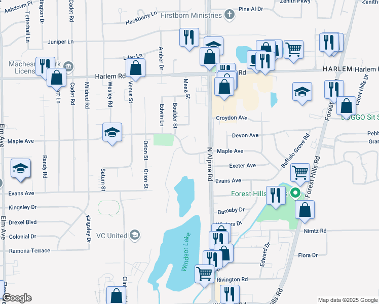 map of restaurants, bars, coffee shops, grocery stores, and more near 1919-1981 Maple Avenue in Loves Park