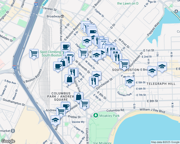 map of restaurants, bars, coffee shops, grocery stores, and more near 11 Loring Street in Boston