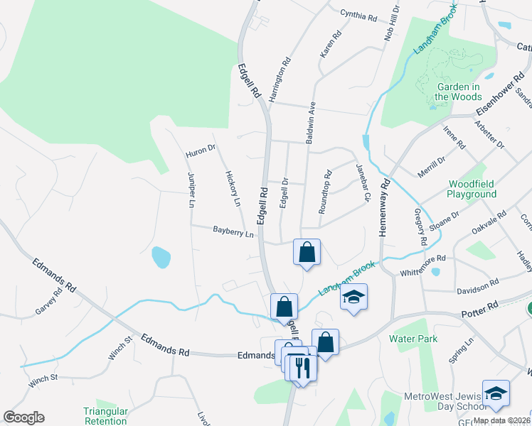 map of restaurants, bars, coffee shops, grocery stores, and more near 1057 Edgell Road in Framingham