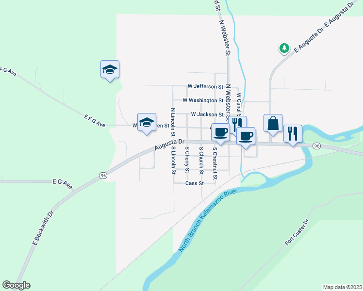 map of restaurants, bars, coffee shops, grocery stores, and more near 405 West Clinton Street in Augusta