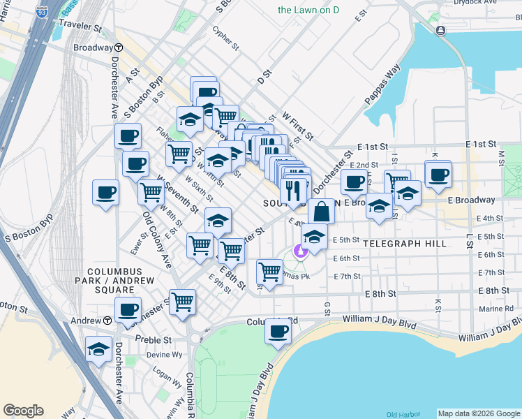 map of restaurants, bars, coffee shops, grocery stores, and more near in Boston