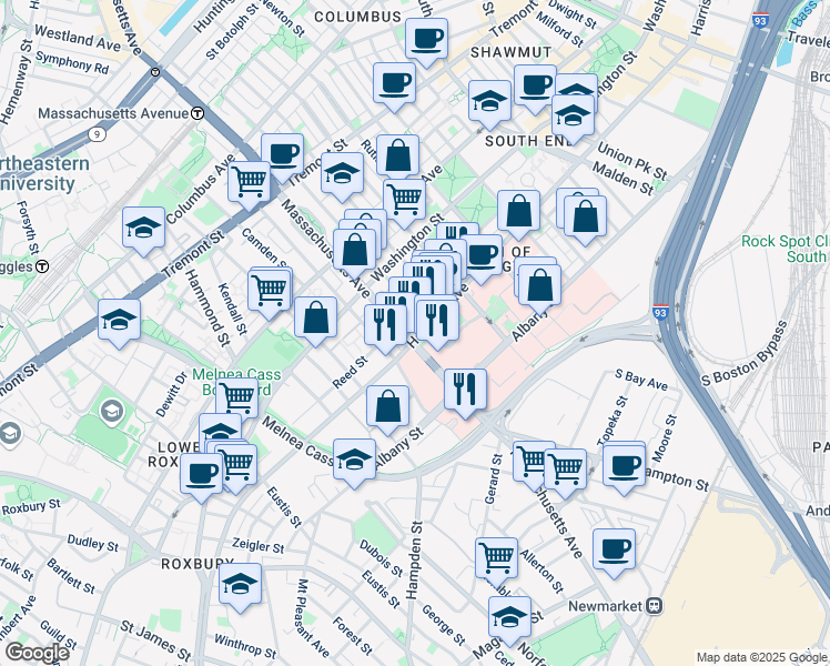 map of restaurants, bars, coffee shops, grocery stores, and more near in Boston