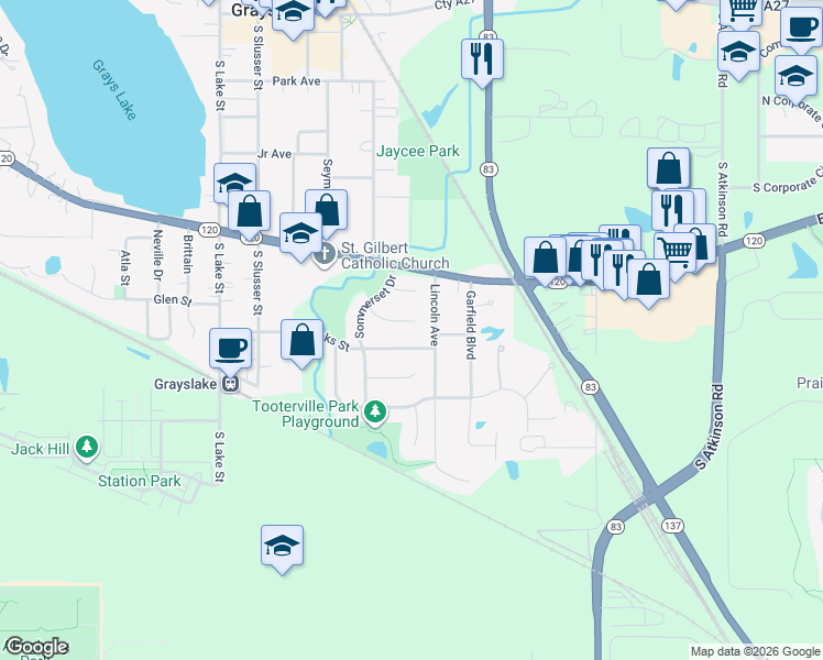 map of restaurants, bars, coffee shops, grocery stores, and more near 473 Wicks Street in Grayslake