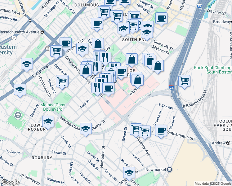 map of restaurants, bars, coffee shops, grocery stores, and more near 1 Boston Place in Boston