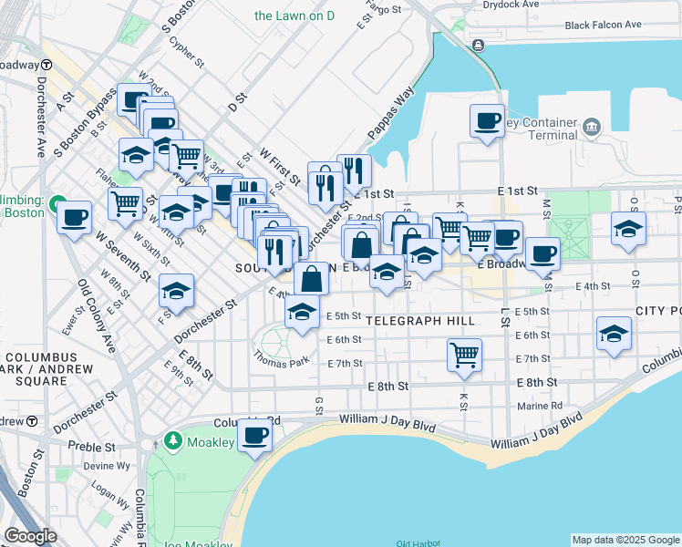map of restaurants, bars, coffee shops, grocery stores, and more near 433 East 3rd Street in Boston