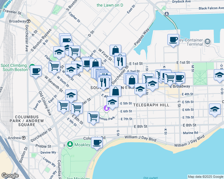 map of restaurants, bars, coffee shops, grocery stores, and more near 9 G Street in Boston