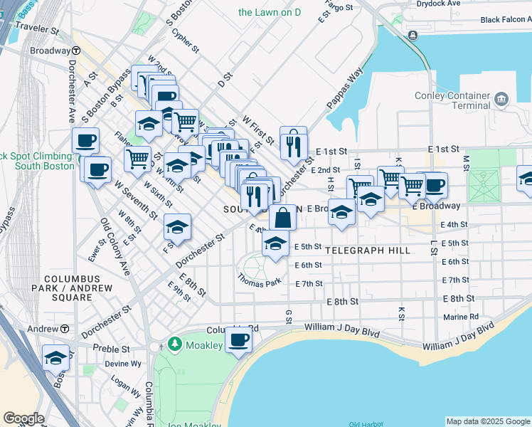 map of restaurants, bars, coffee shops, grocery stores, and more near in Boston