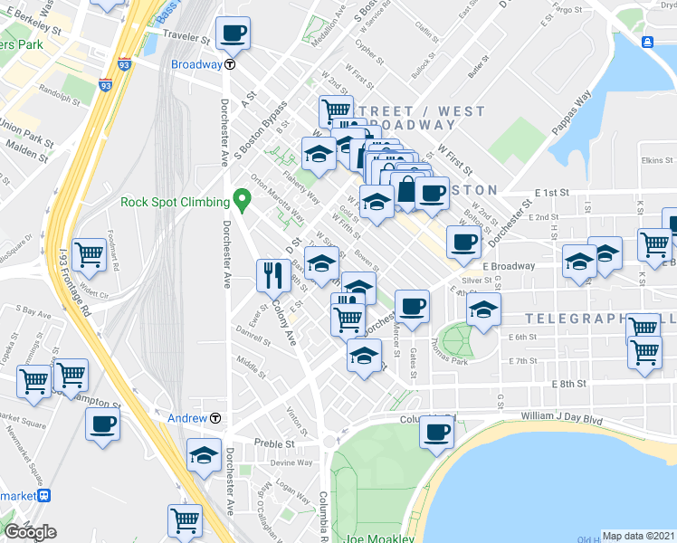 map of restaurants, bars, coffee shops, grocery stores, and more near in Boston