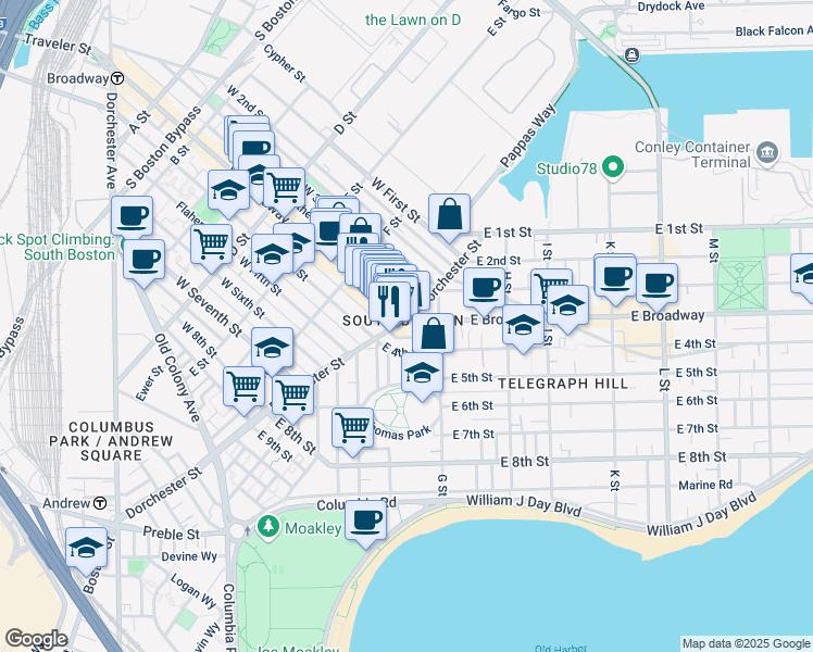 map of restaurants, bars, coffee shops, grocery stores, and more near in Boston