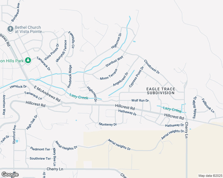 map of restaurants, bars, coffee shops, grocery stores, and more near 1488 Angel Crest Drive in Medford