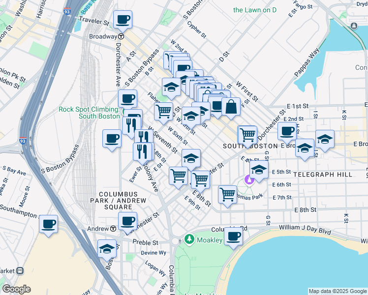 map of restaurants, bars, coffee shops, grocery stores, and more near in Boston