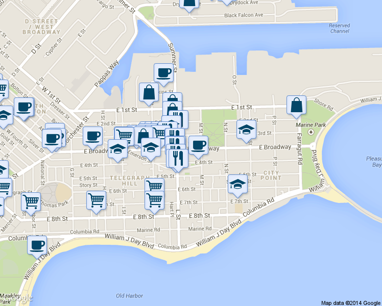map of restaurants, bars, coffee shops, grocery stores, and more near 784 East Broadway in Boston