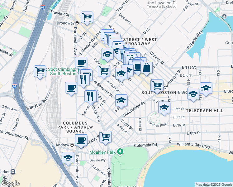 map of restaurants, bars, coffee shops, grocery stores, and more near in Boston