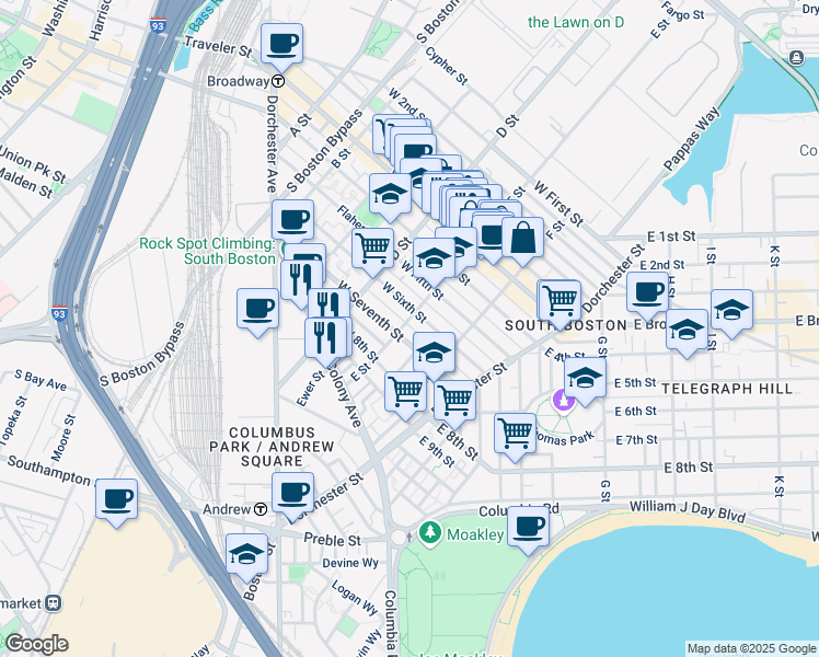 map of restaurants, bars, coffee shops, grocery stores, and more near in Boston