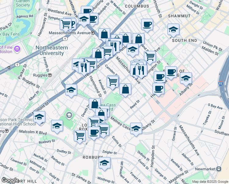 map of restaurants, bars, coffee shops, grocery stores, and more near in Boston