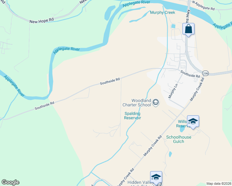 map of restaurants, bars, coffee shops, grocery stores, and more near 835 Southside Road in Grants Pass