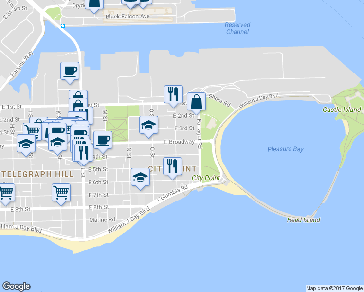 map of restaurants, bars, coffee shops, grocery stores, and more near 936 East Broadway in Boston