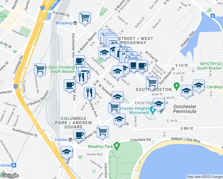 map of restaurants, bars, coffee shops, grocery stores, and more near in Boston