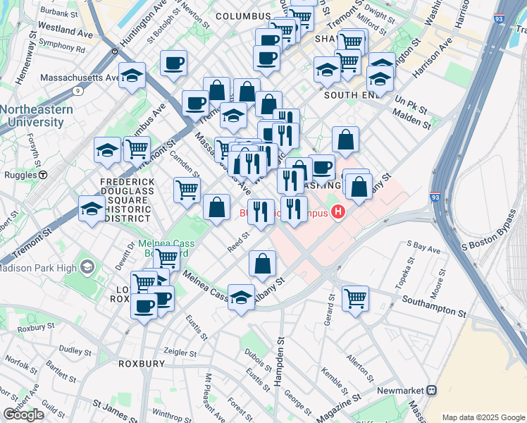 map of restaurants, bars, coffee shops, grocery stores, and more near 668 Massachusetts Avenue in Boston