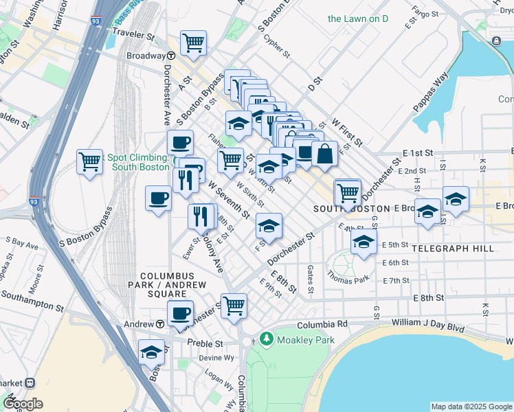 map of restaurants, bars, coffee shops, grocery stores, and more near in Boston