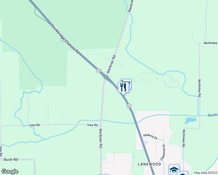 map of restaurants, bars, coffee shops, grocery stores, and more near 6751 Werkner Road in Chelsea