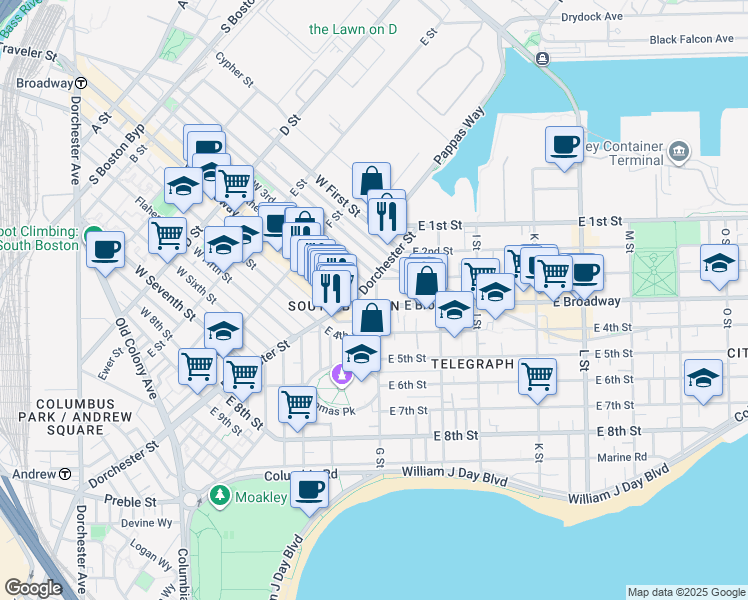 map of restaurants, bars, coffee shops, grocery stores, and more near 9 G Street in Boston