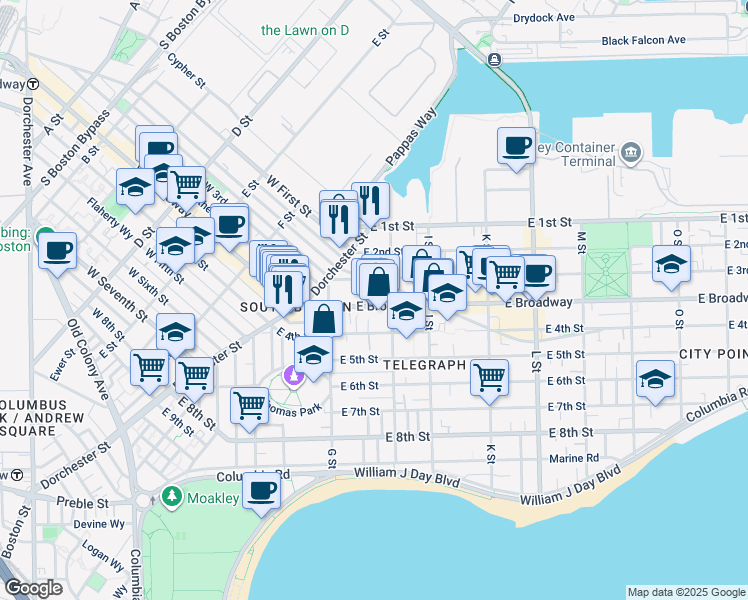 map of restaurants, bars, coffee shops, grocery stores, and more near 433 East 3rd Street in Boston