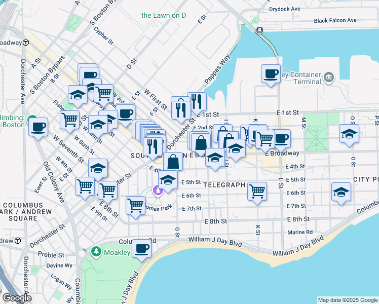 map of restaurants, bars, coffee shops, grocery stores, and more near 433 East 3rd Street in Boston