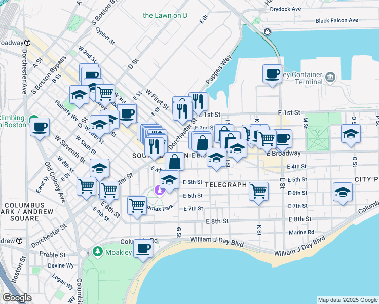 map of restaurants, bars, coffee shops, grocery stores, and more near 433 East 3rd Street in Boston