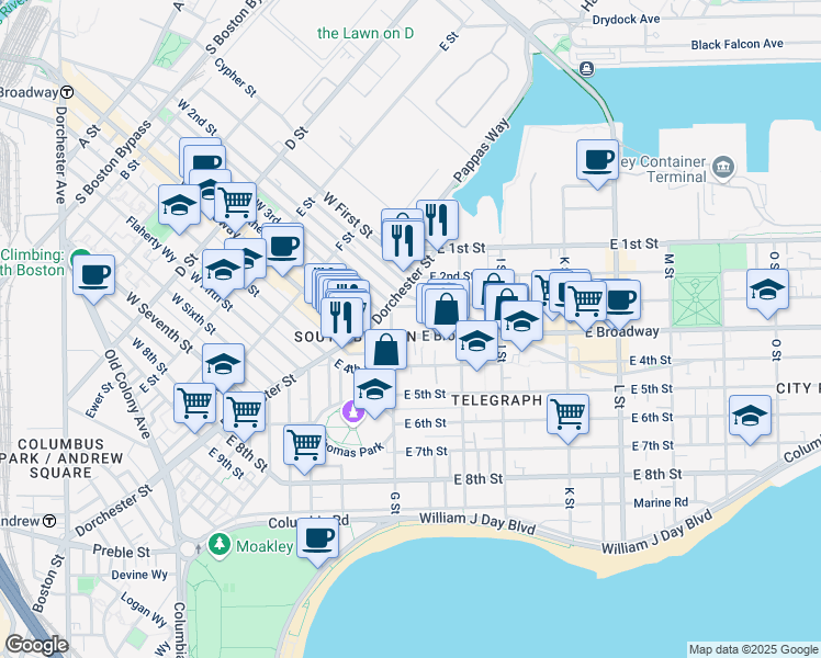 map of restaurants, bars, coffee shops, grocery stores, and more near 433 East 3rd Street in Boston
