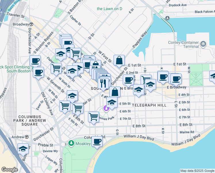map of restaurants, bars, coffee shops, grocery stores, and more near in Boston
