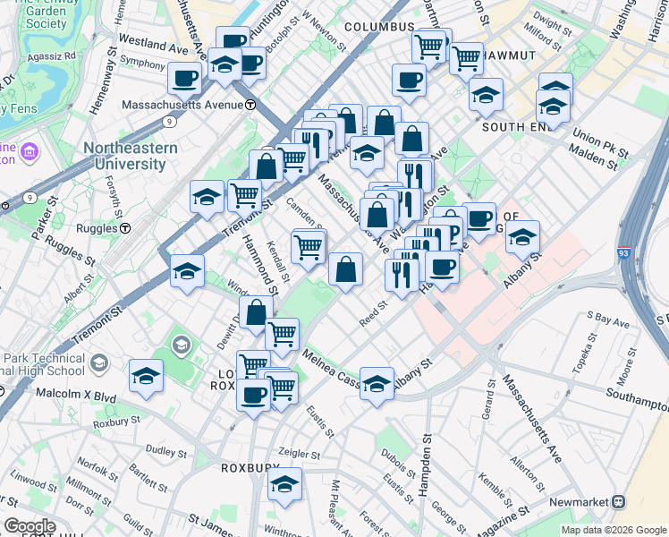 map of restaurants, bars, coffee shops, grocery stores, and more near in Boston