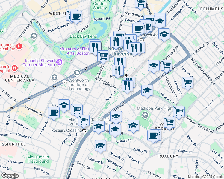 map of restaurants, bars, coffee shops, grocery stores, and more near 31-81 Prentiss Street in Boston