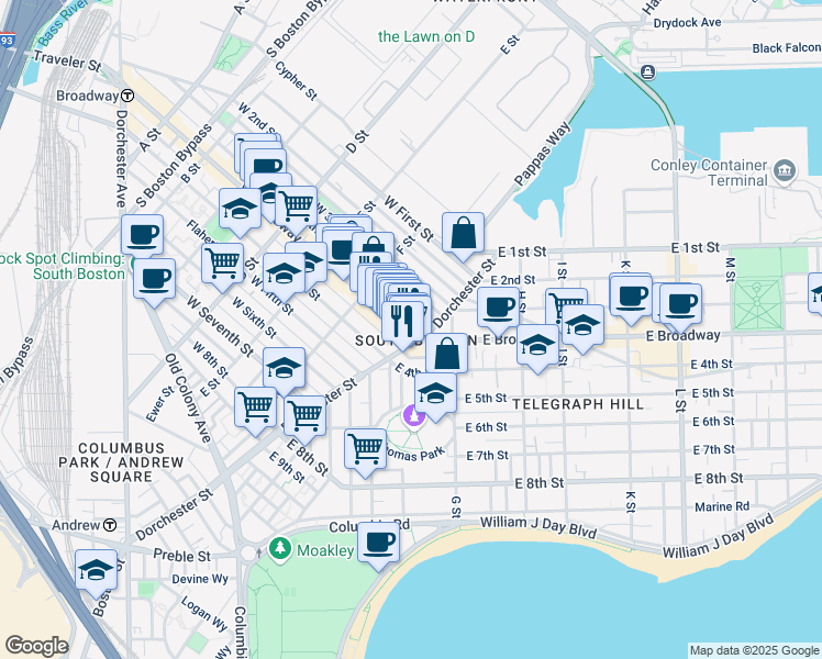 map of restaurants, bars, coffee shops, grocery stores, and more near in Boston