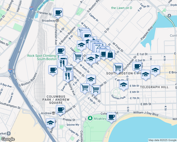 map of restaurants, bars, coffee shops, grocery stores, and more near in Boston