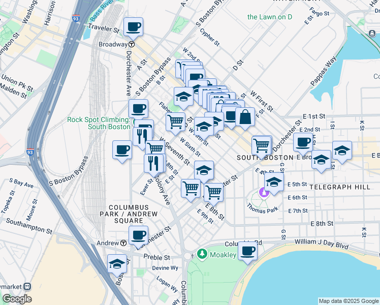 map of restaurants, bars, coffee shops, grocery stores, and more near in Boston