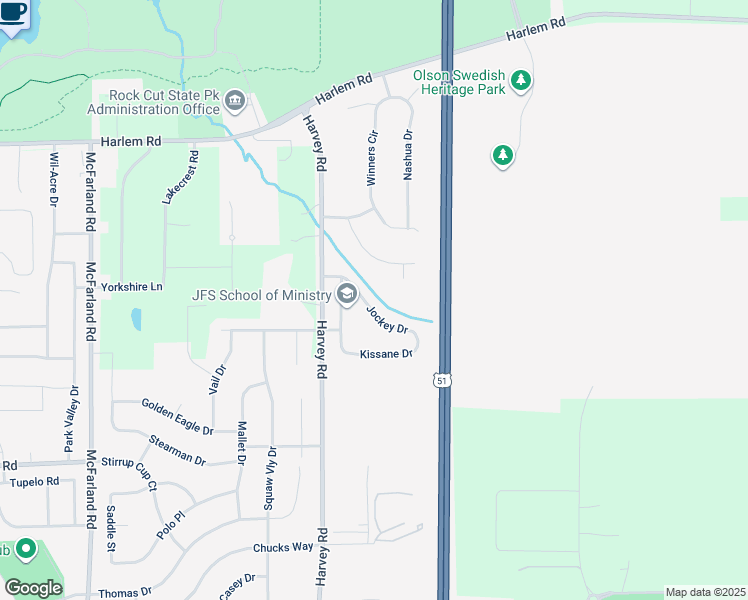 map of restaurants, bars, coffee shops, grocery stores, and more near 7634 Jockey Drive in Loves Park